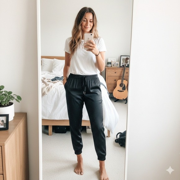 HAUTE HIPPIE Silk Drawstring Joggers Black Luxe Boho Soft Pants XS Small $320 - Picture 2 of 7